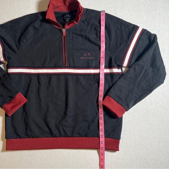 Armani Exchange Pullover Half Zip Sweatshirt in Black + Red, Men’s Medium - Picture 3 of 11